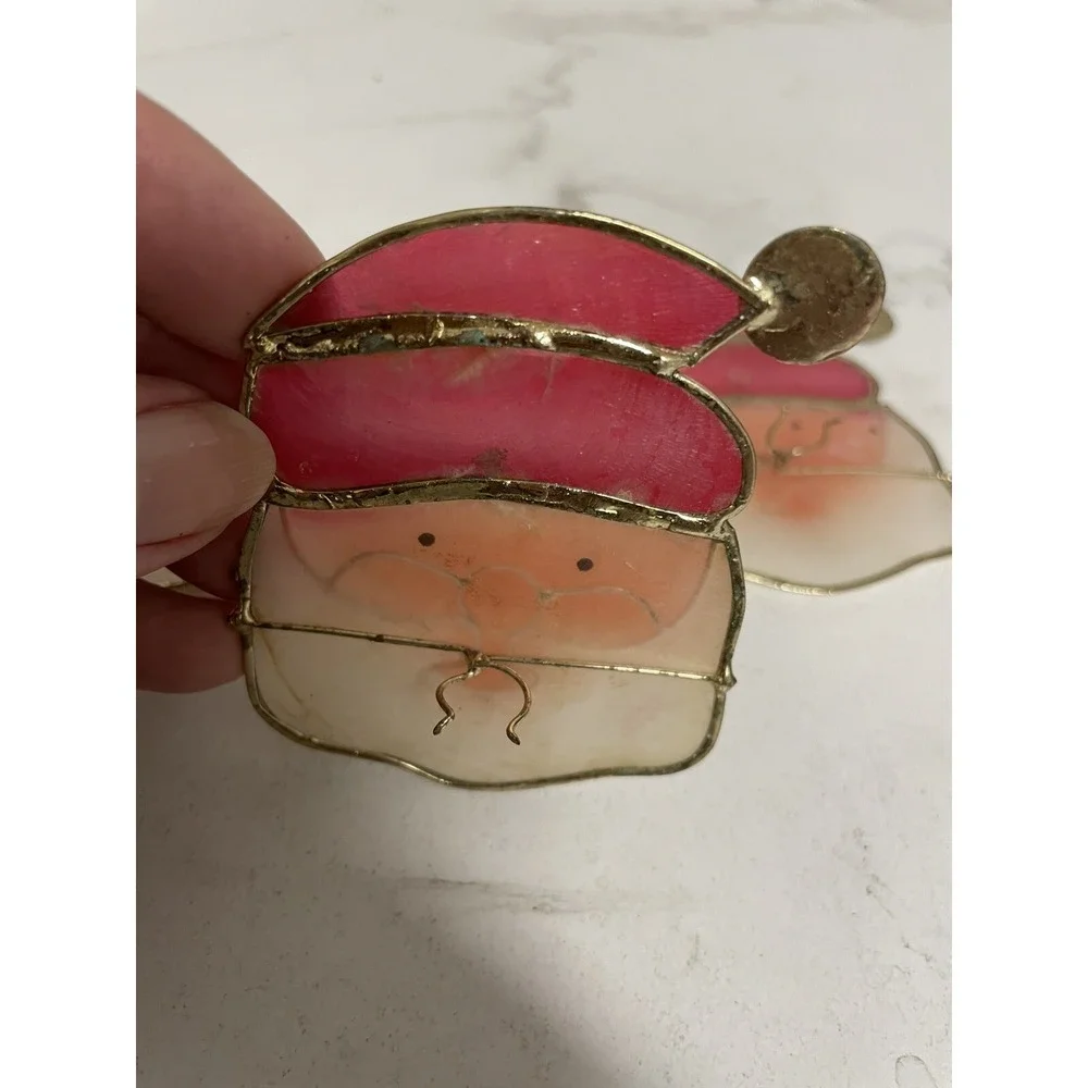 Vtg‎ Lot of 4 Capiz Shell Santa Clip On Christmas Tree Miniature Light Covers